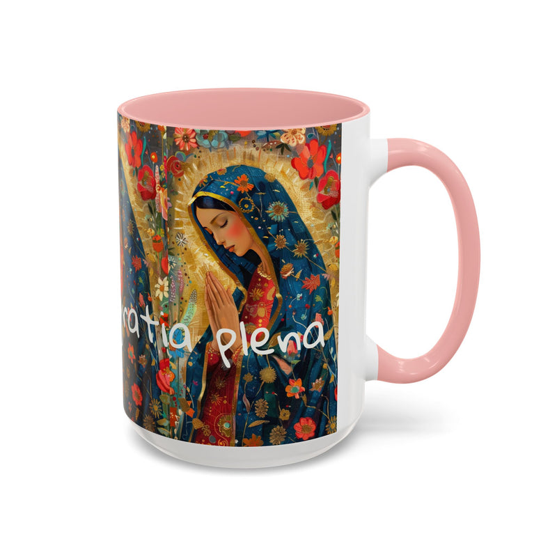 Our Lady Accent Coffee Mug – Ave Maria Gratia Plena Prayer Design (11/15oz)