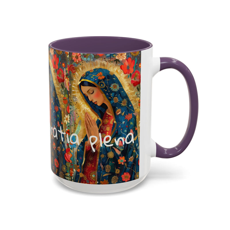 Our Lady Accent Coffee Mug – Ave Maria Gratia Plena Prayer Design (11/15oz)