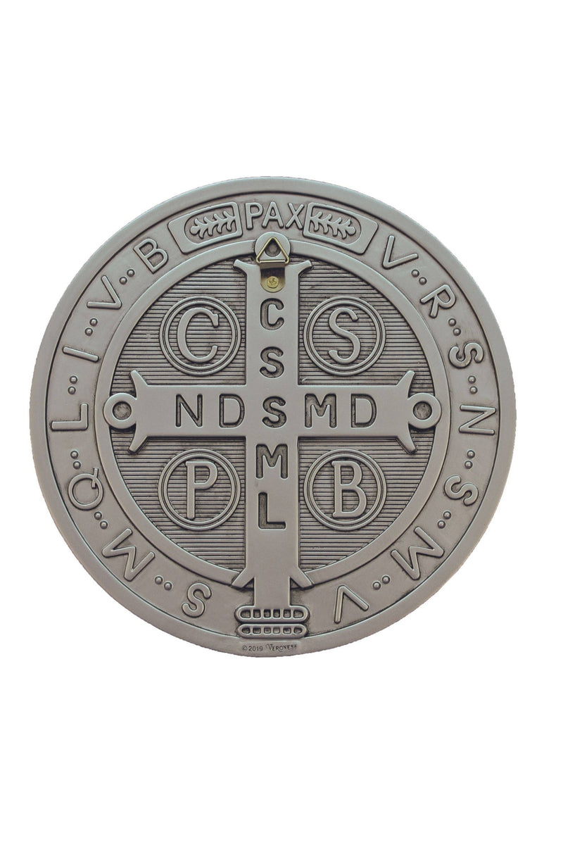 St. Benedict Medal/Plaque – 7-Inch Pewter Style with Gold Highlights, Veronese Collection