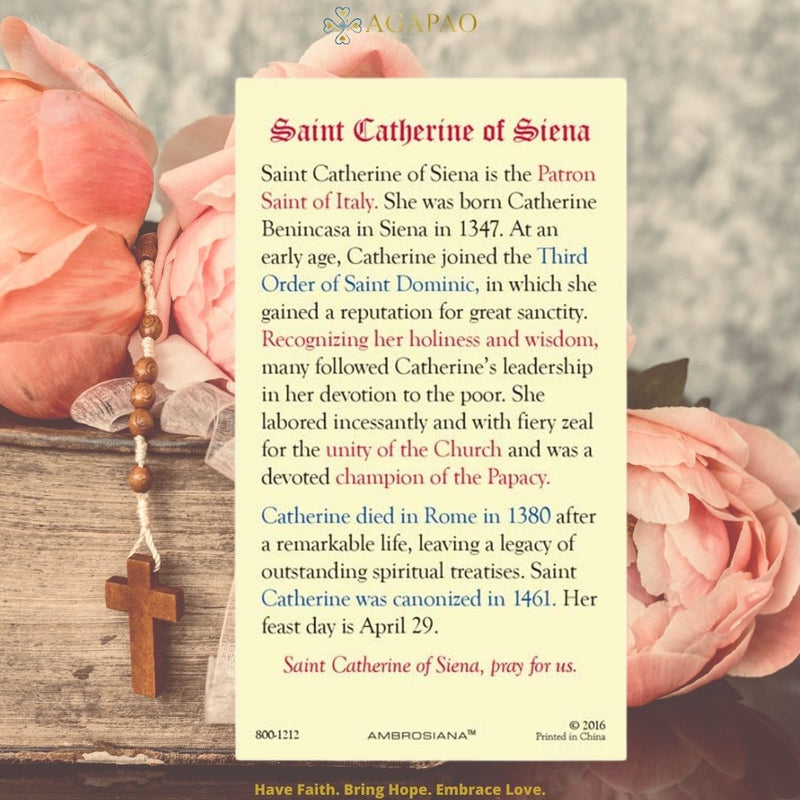 Estampita Laminada Santa Catalina de Siena - 25 Piezas. Por paquete