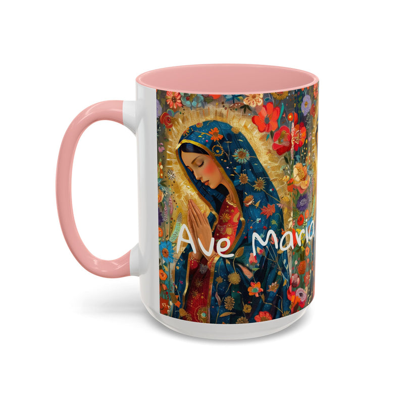 Our Lady Accent Coffee Mug – Ave Maria Gratia Plena Prayer Design (11/15oz)