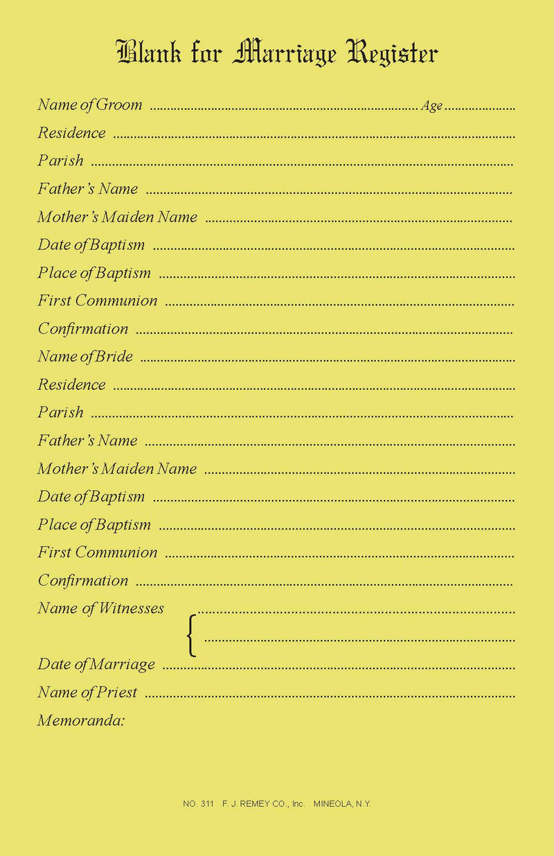 Marriage Register Blanks - #311