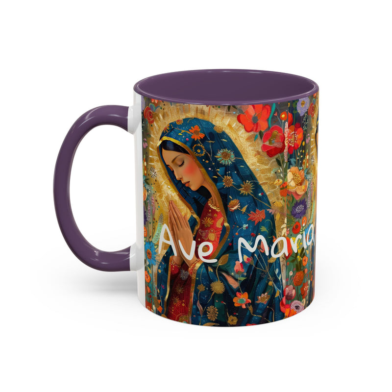 Our Lady Accent Coffee Mug – Ave Maria Gratia Plena Prayer Design (11/15oz)