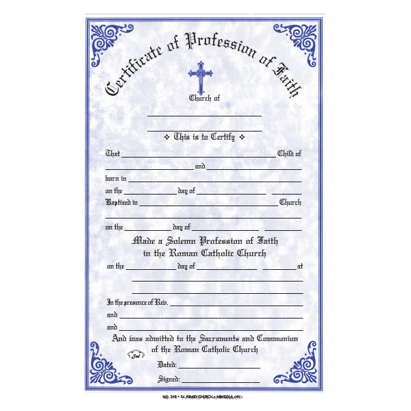 Profession of Faith Certificate Stock - #315