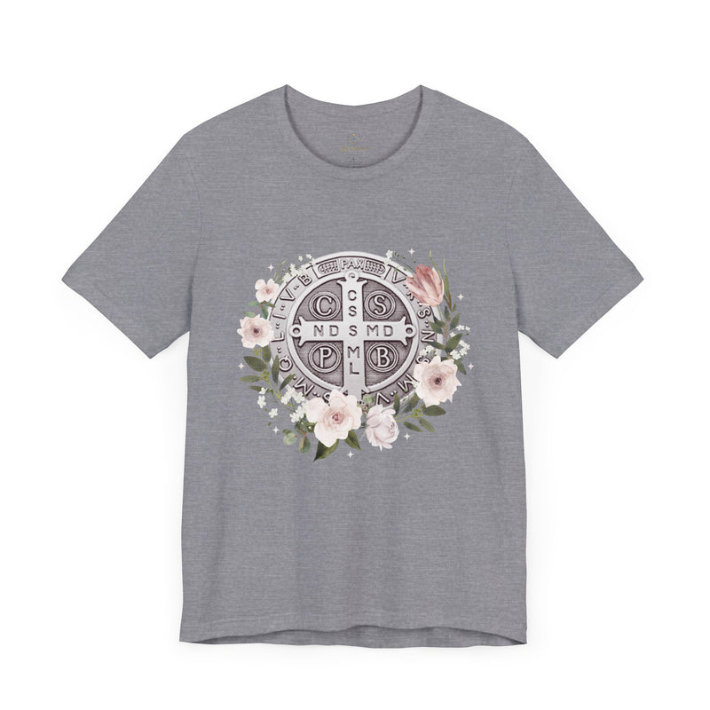 Benedictine Medal T-Shirt – Catholic Faith Floral Tee