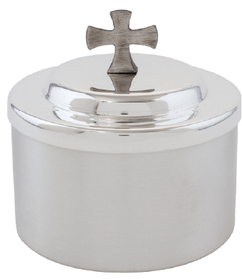 Satin Silver Host Box with Gold-Lined Interior and Cross