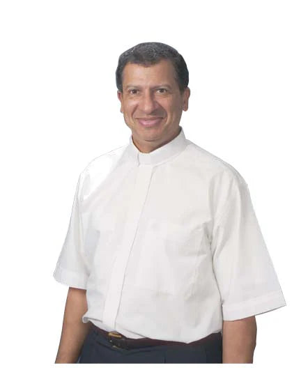 Omega 3400 White Short Sleeve Tab Clergy Shirt – Classic Fit, Ultra Comfort, & Easy Care
