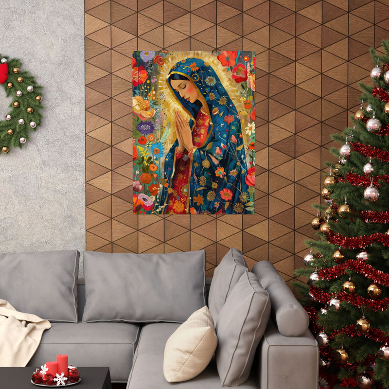 Matte Vertical Posters - Floral Mary Illustration for Spiritual Decor