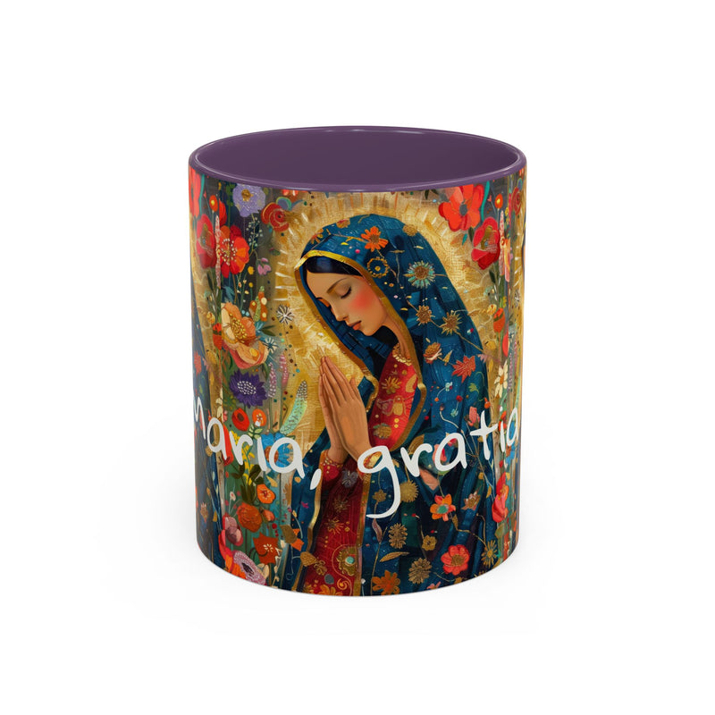 Our Lady Accent Coffee Mug – Ave Maria Gratia Plena Prayer Design (11/15oz)