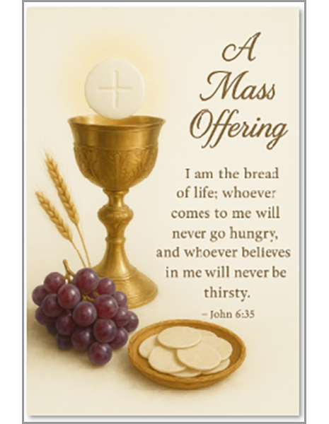MC 38 Stock Mass Card – A Mass Offering | Catholic Mass Cards for Parishes