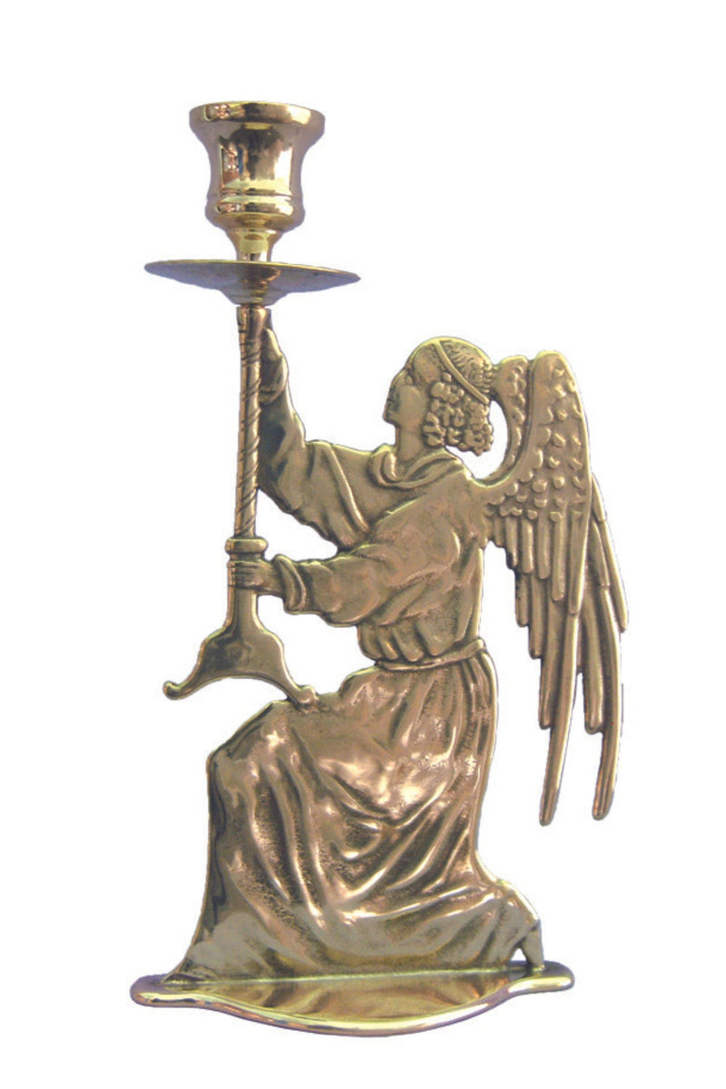 Brass Angel Altar Candlestick, 9.75" – Kneeling Angel, Made in Italy