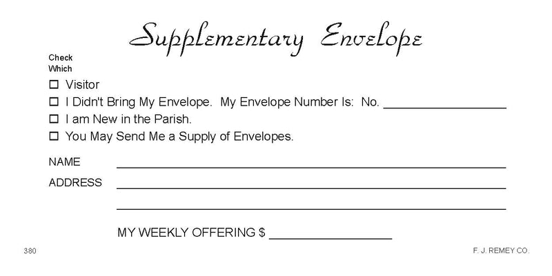 #380 - Supplementary Envelopes | Catholic Church Stock Envelopes