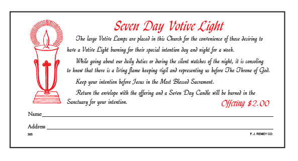 #385 - 7-Day Votive Light Envelopes | Catholic Church Stock Envelopes