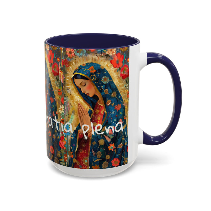 Our Lady Accent Coffee Mug – Ave Maria Gratia Plena Prayer Design (11/15oz)