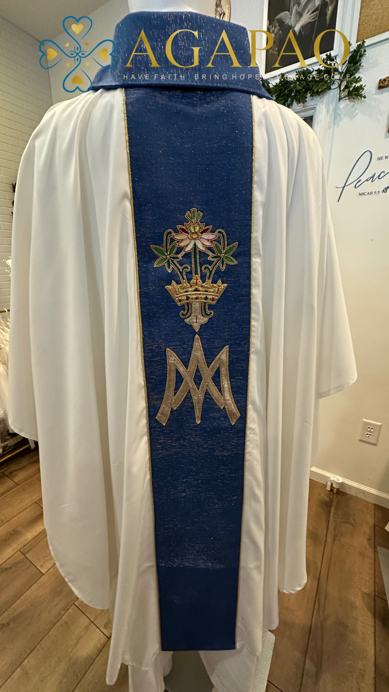 420BM- Marian Chasuble or Dalmatic with Hand Embroidered Design