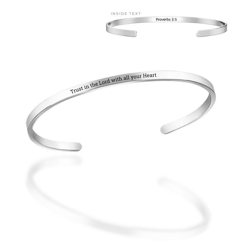 'Trust in the Lord with all your Heart' Adjustable Bangle in Gold, Silver, and Rose Gold