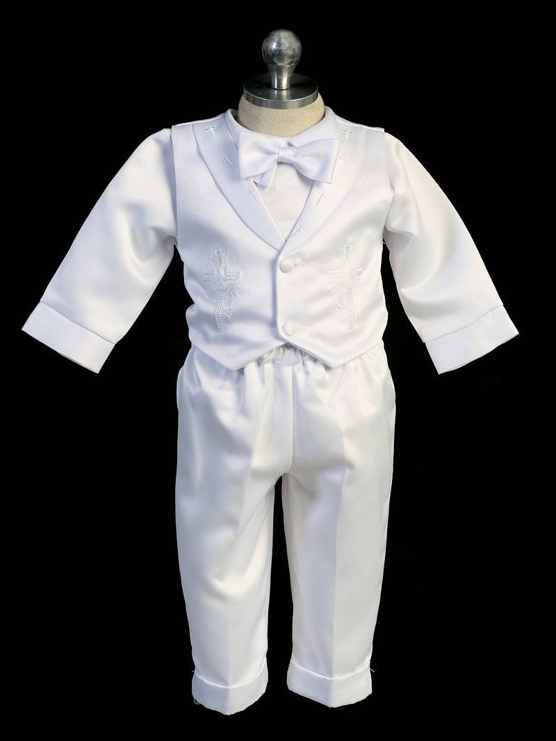 Boys Long Sleeve Baptism Outfit with Cross Embroidery – Formal Christening Set with Vest