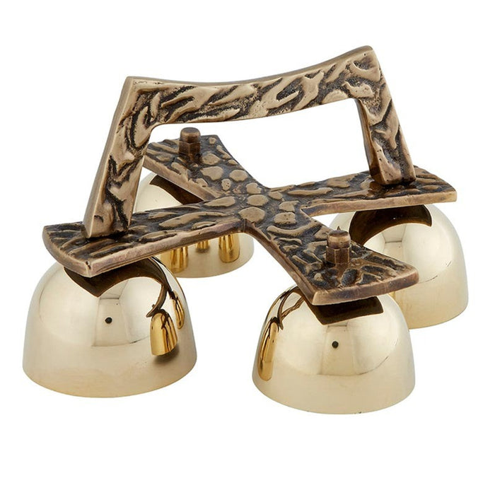 4-Bell Brass Altar Bells with Textured Handle Design