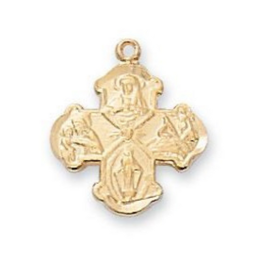 4-Way Baby Medal Gold Over Sterling Silver with 13" Gold Plated Chain