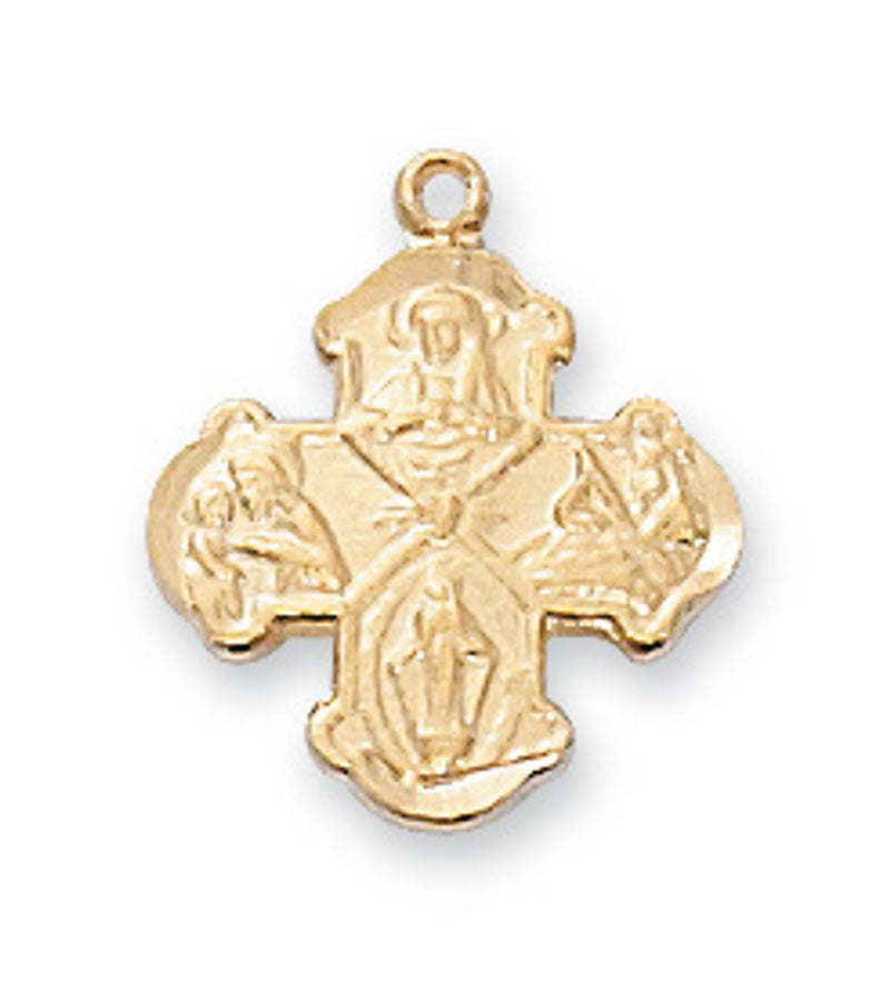 4-Way Medal Gold Over Sterling Silver with 16" Gold Plated Chain