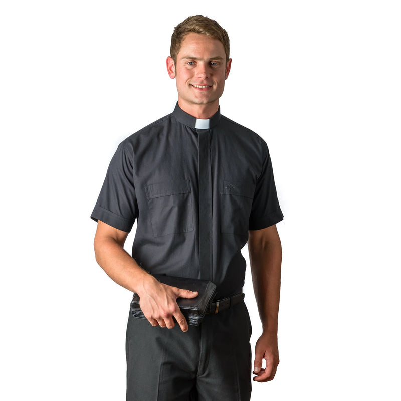 Omega 4000 Black SS Tab Clergy Shirt – Premium Clerical Apparel for Comfort & Style