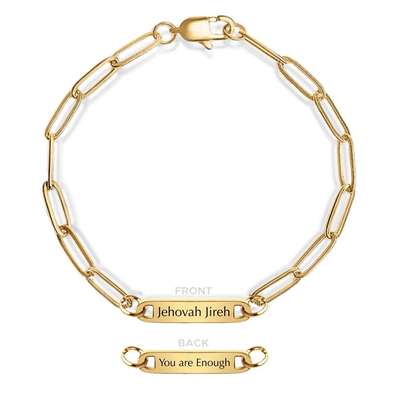 'Jehovah Jireh, You are Enough' Engraved Paperclip Bracelet in Gold and Silver