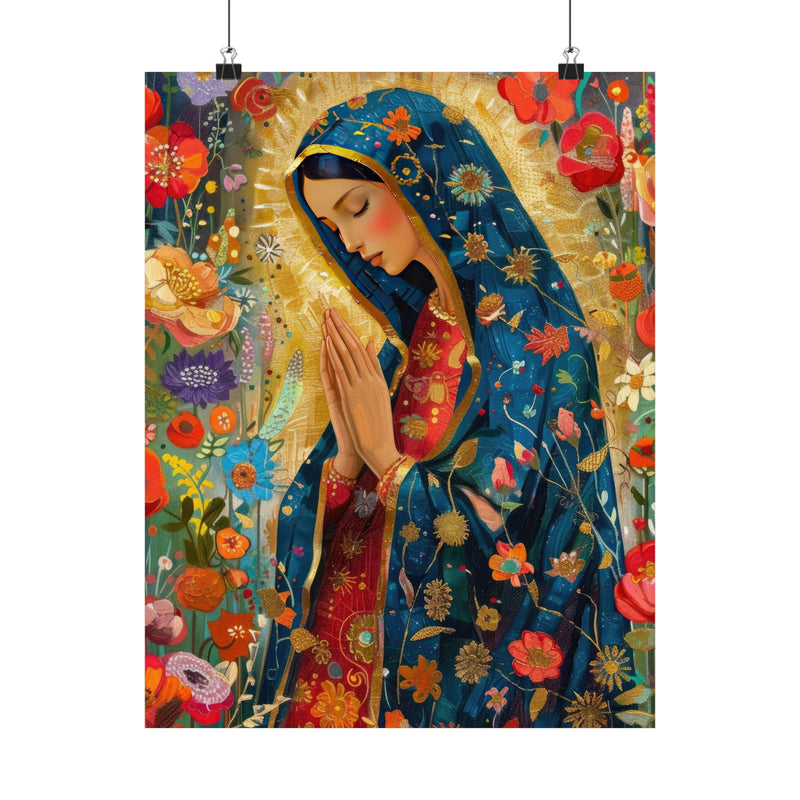 Matte Vertical Posters - Floral Mary Illustration for Spiritual Decor