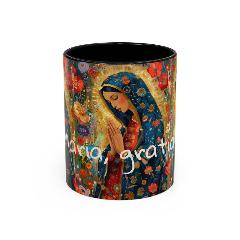 Our Lady Accent Coffee Mug – Ave Maria Gratia Plena Prayer Design (11/15oz)