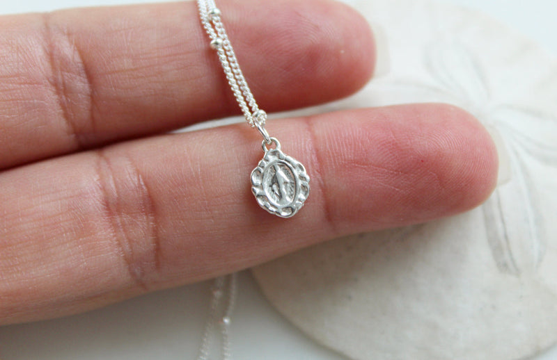 Tiny Miraculous Medal Necklace in 925 Sterling Silver