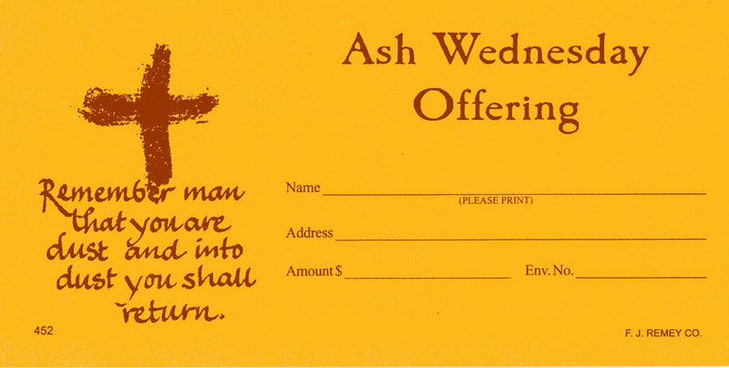 #452 - Ash Wednesday Envelopes | Catholic Church Stock Envelopes