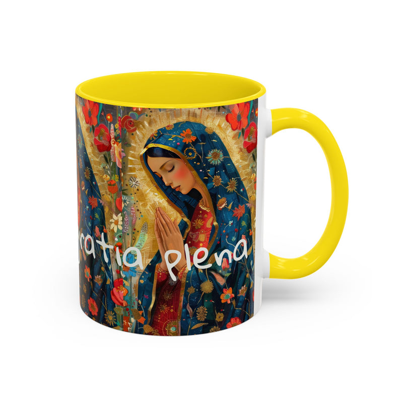 Our Lady Accent Coffee Mug – Ave Maria Gratia Plena Prayer Design (11/15oz)