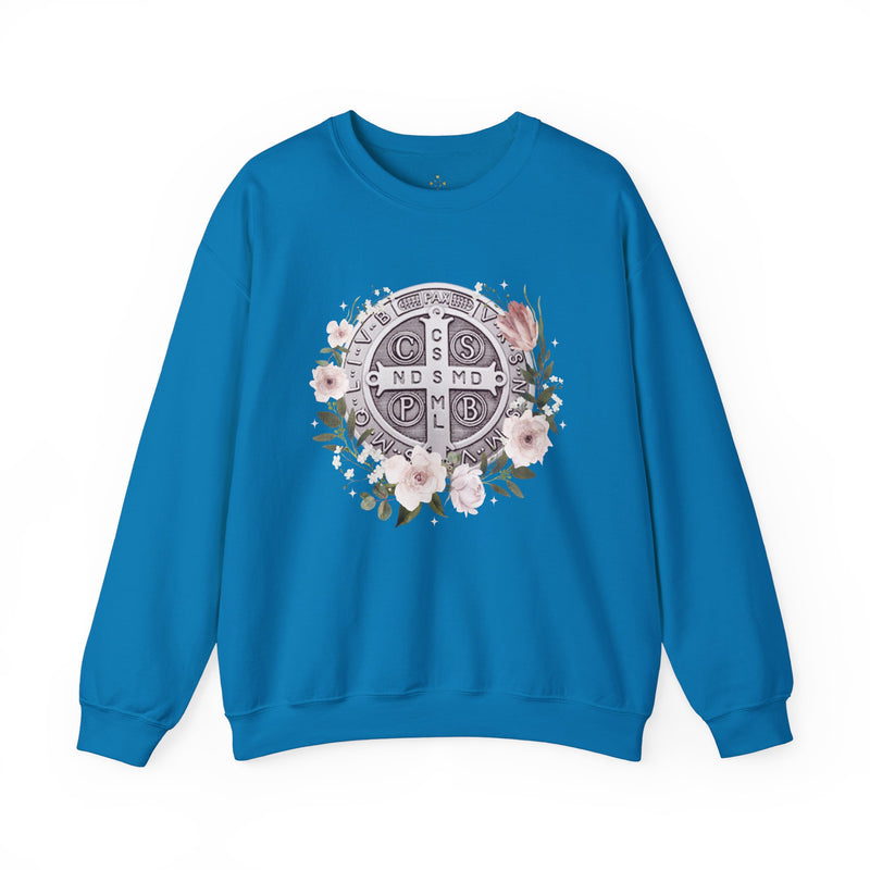 Benedictine Medal Crewneck Sweatshirt – Catholic Faith Floral