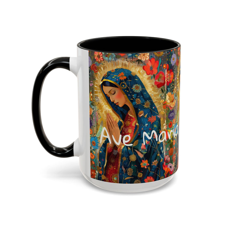 Our Lady Accent Coffee Mug – Ave Maria Gratia Plena Prayer Design (11/15oz)