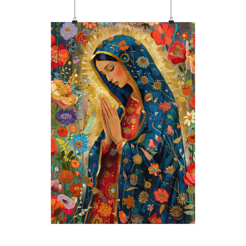 Matte Vertical Posters - Floral Mary Illustration for Spiritual Decor