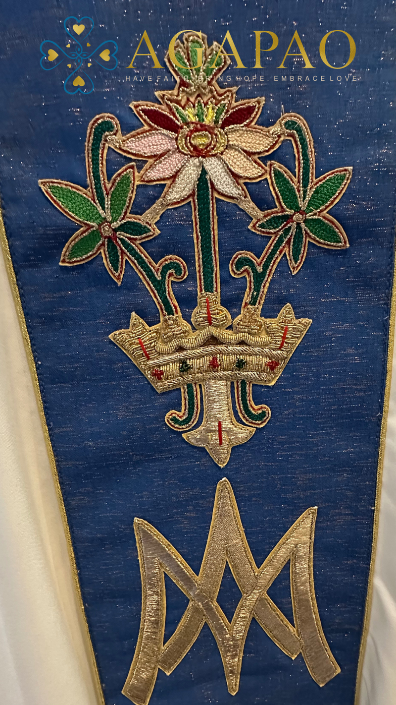 420BM- Marian Chasuble or Dalmatic with Hand Embroidered Design