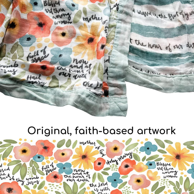 Watercolor Hail Mary Luxury Double Sided Muslin Catholic Blanket