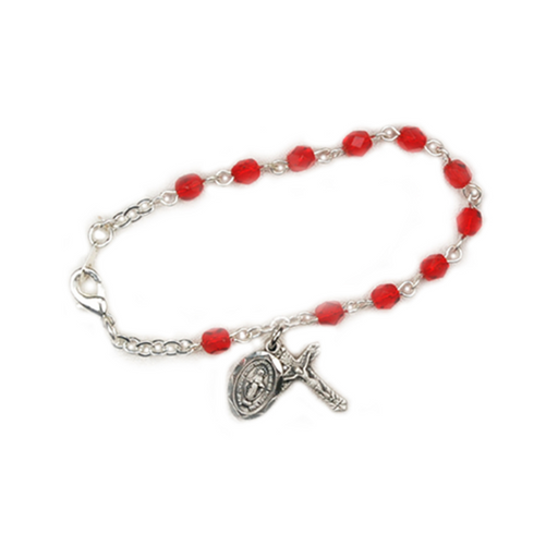 4mm Glass Beads Sterling Silver Crucifix Ruby Bracelet and Miraculous Medal