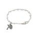 4mm Glass Pearl Beads Rhodium Plated Crucifix Bracelet and Miraculous Medal