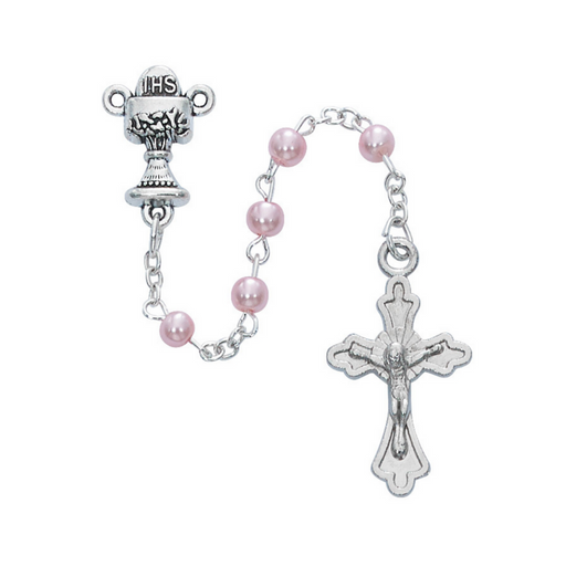 4mm Pink Pearl Communion Rosary