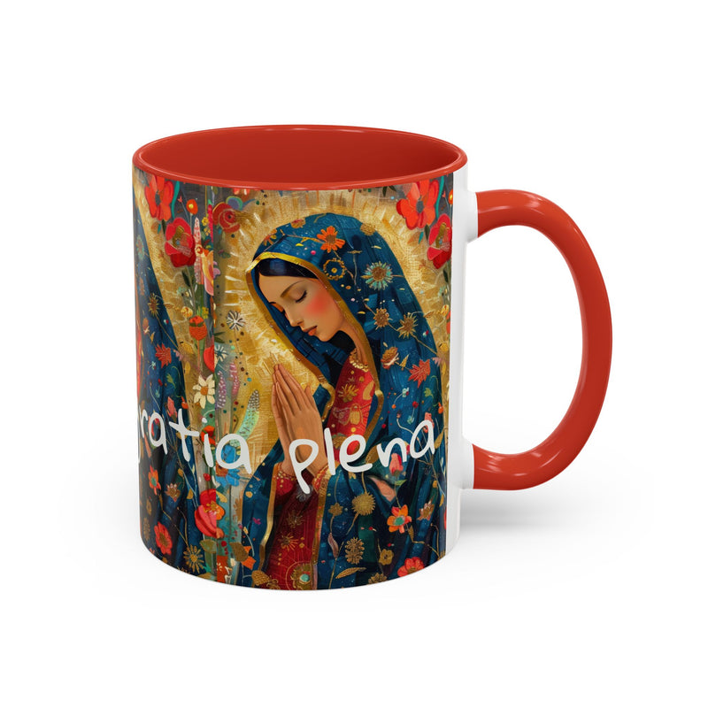 Our Lady Accent Coffee Mug – Ave Maria Gratia Plena Prayer Design (11/15oz)