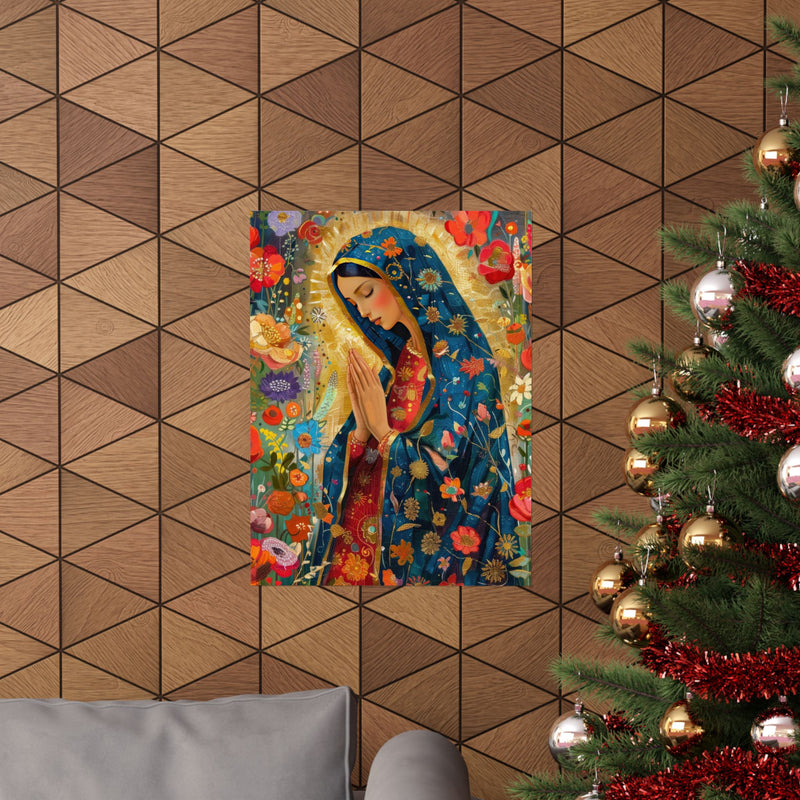 Matte Vertical Posters - Floral Mary Illustration for Spiritual Decor