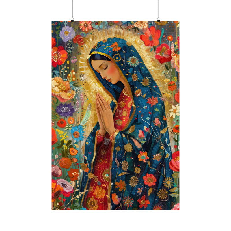Matte Vertical Posters - Floral Mary Illustration for Spiritual Decor