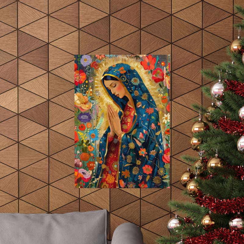 Matte Vertical Posters - Floral Mary Illustration for Spiritual Decor