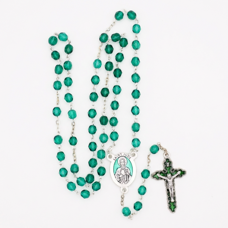 Saint Jude Rosary – Emerald Green 6mm Beads, Italian Catholic Prayer Beads