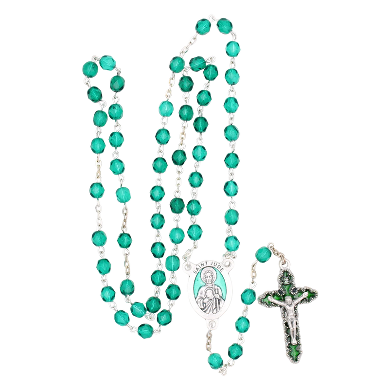 Saint Jude Rosary – Emerald Green 6mm Beads, Italian Catholic Prayer Beads