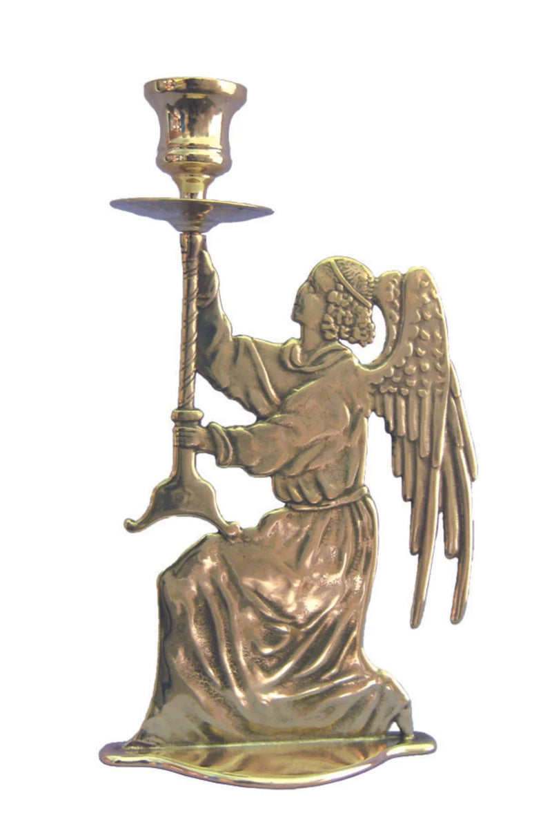 Brass Home Altar Set – Standing Crucifix & 2 Angel Candlesticks, Made in Italy