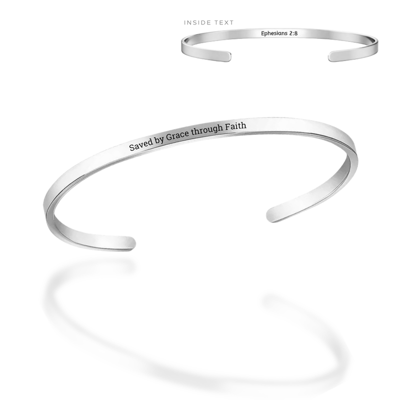 'Saved By Grace Through Faith' Adjustable Bangle in Gold, Silver, and Rose Gold
