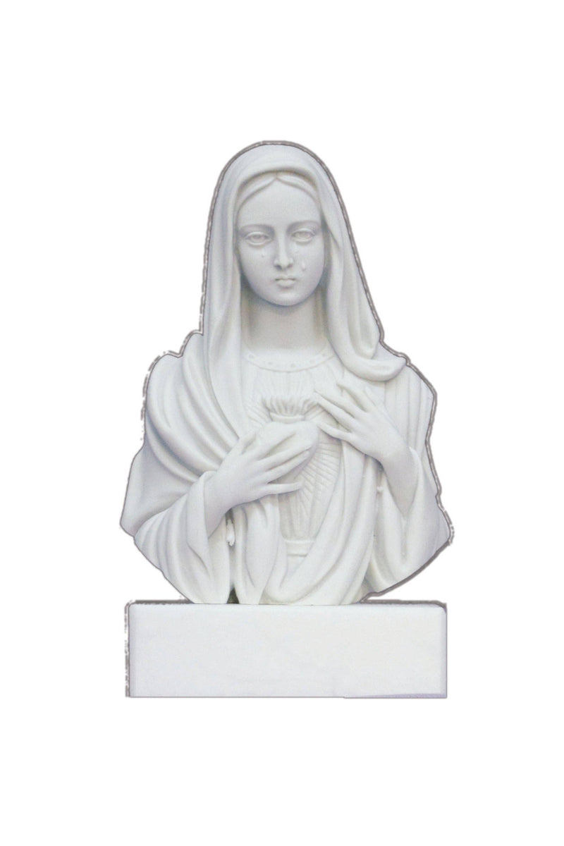 5″ Immaculate Heart of Mary Bust Statue in White Alabaster & Resin on Alabaster Base - Made in Italy
