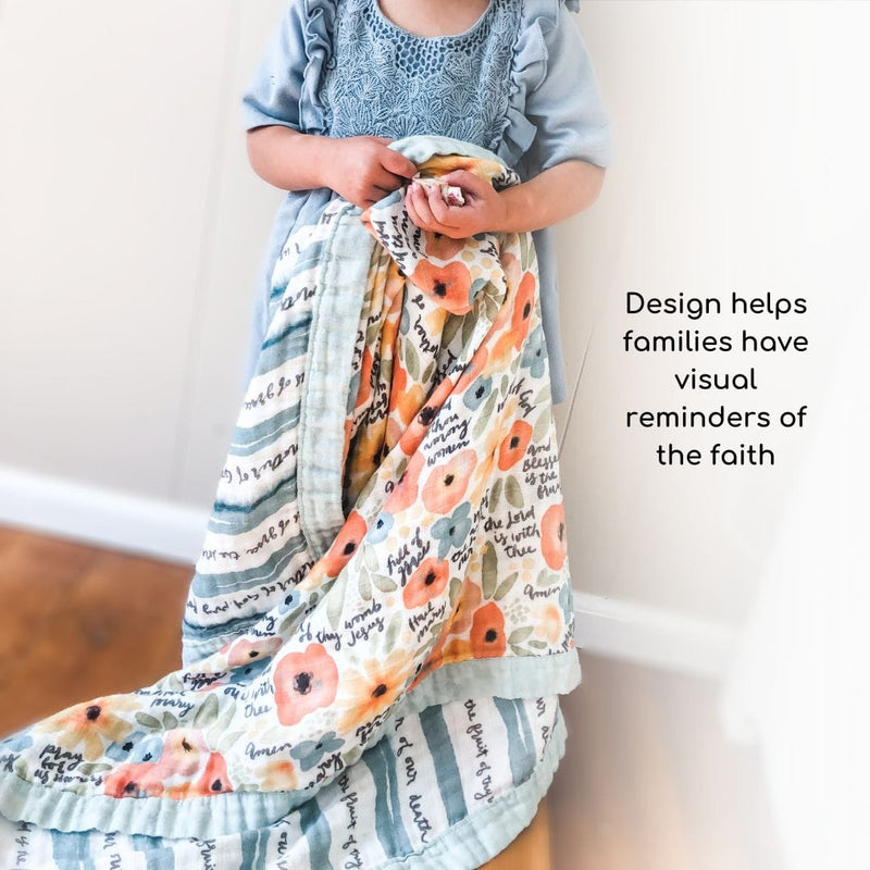 Watercolor Hail Mary Luxury Double Sided Muslin Catholic Blanket