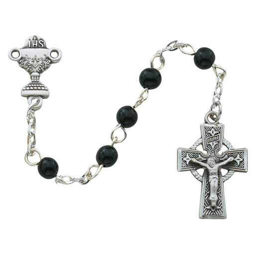5mm Black Beads Celtic Crucifix Chalice Communion Rosary